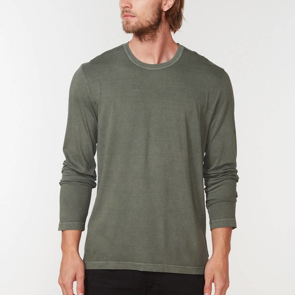 James Perse Men's MLJ3351 Long Sleeve Crew Neck Tee T-Shirt in Olive Pigment